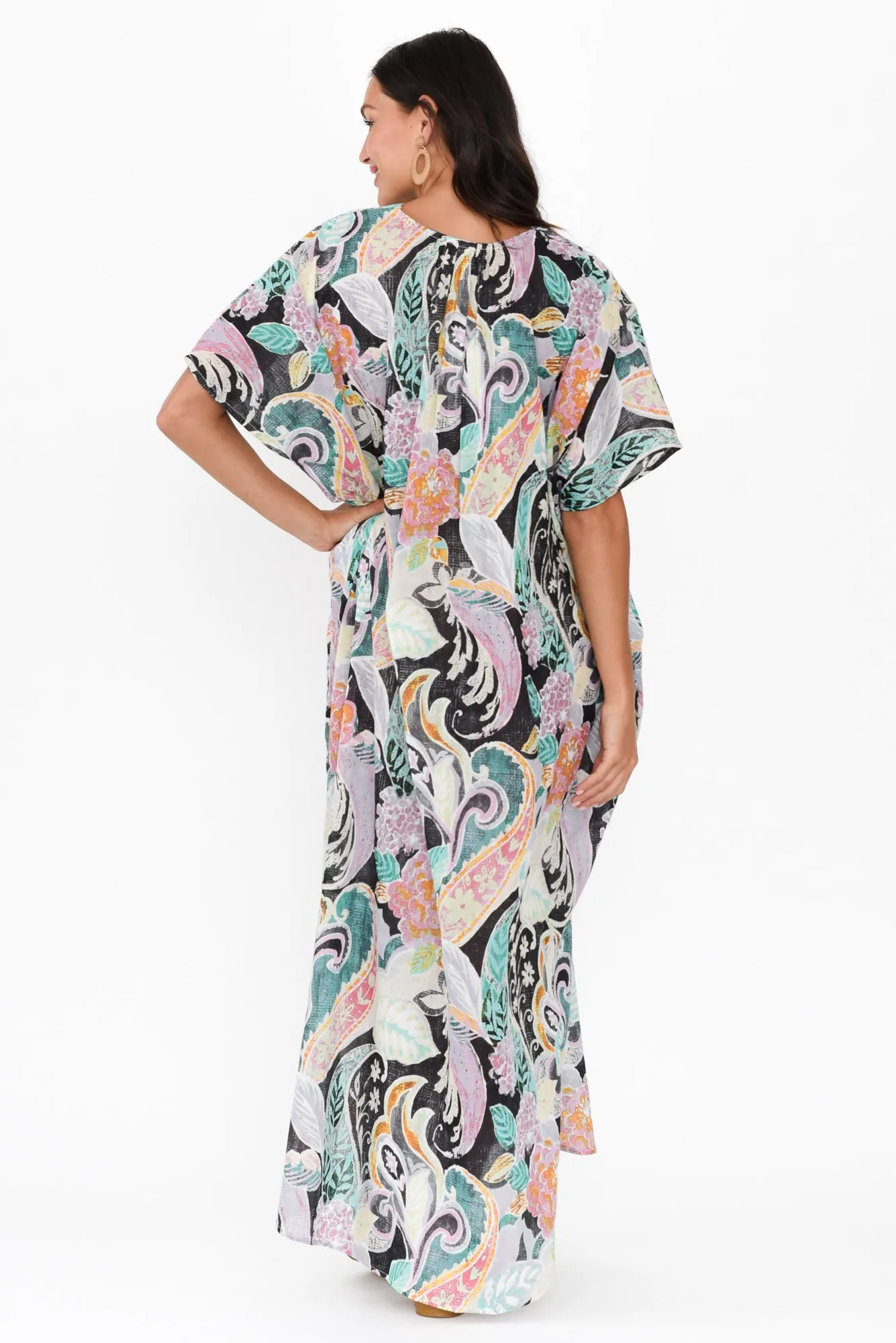 Isla Black Paisley Cotton Kaftan