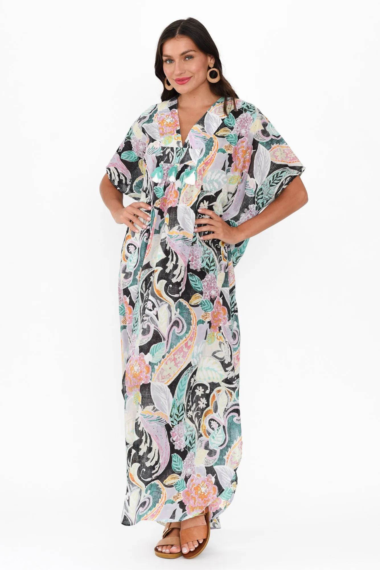 Isla Black Paisley Cotton Kaftan