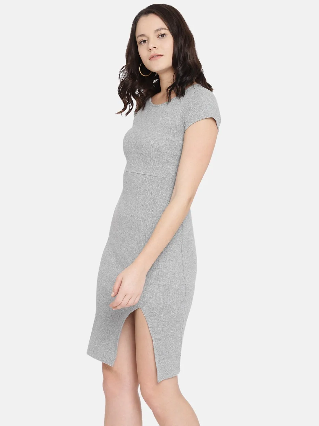 IS.U Grey Side Slit Ribbed Dress