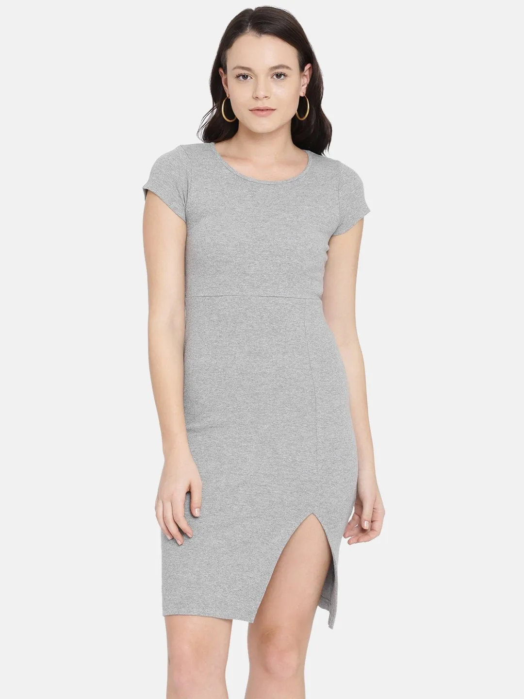 IS.U Grey Side Slit Ribbed Dress