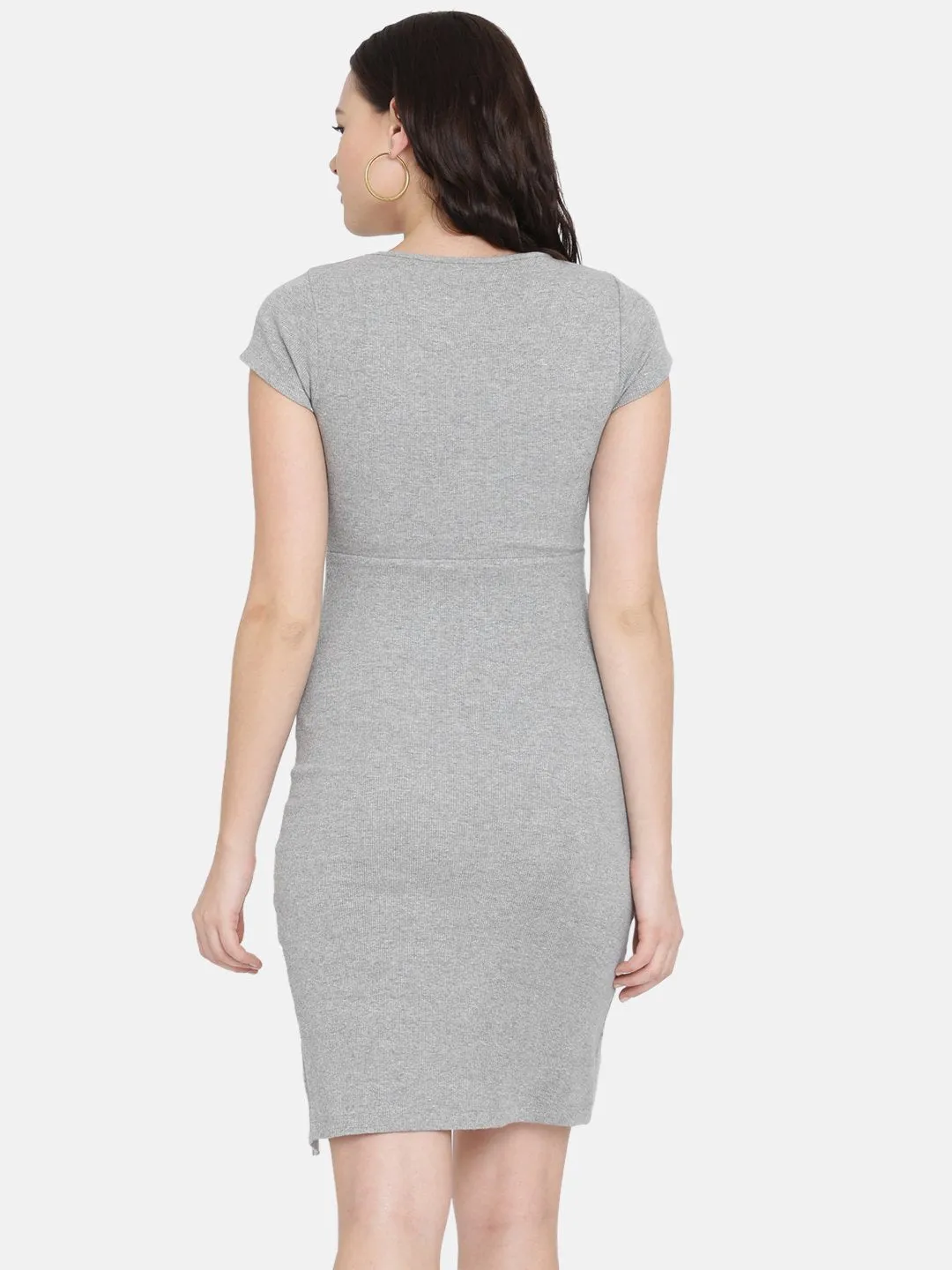 IS.U Grey Side Slit Ribbed Dress