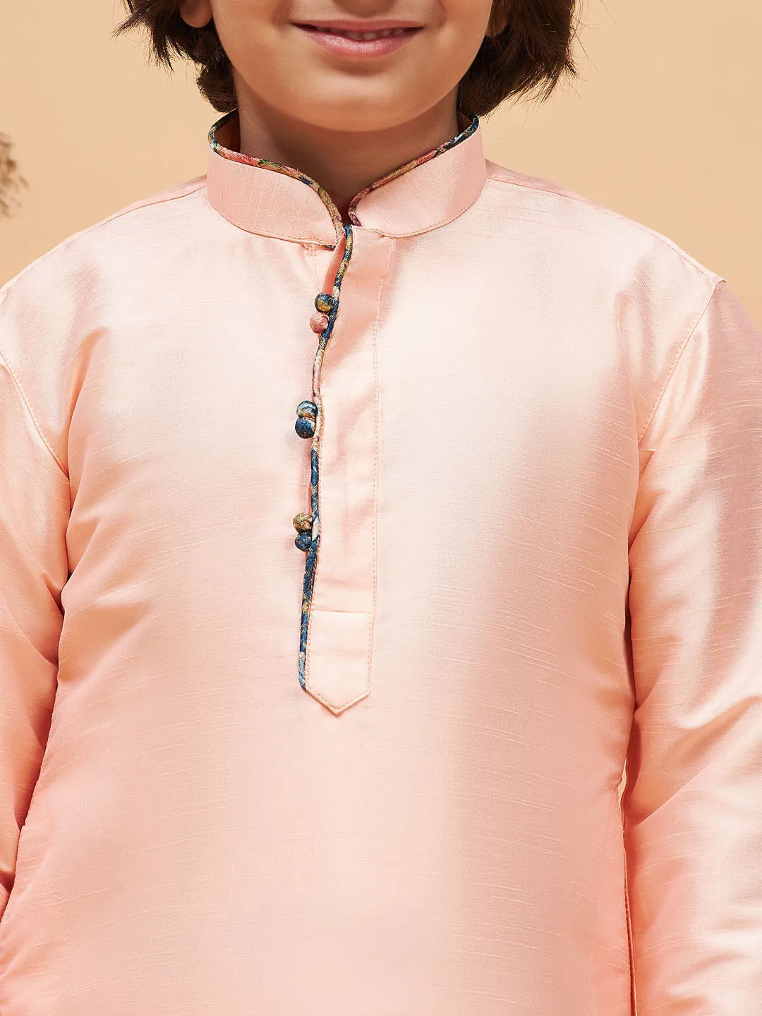 Jashvi Boy's Peach Silk Kurta Pyjama Set