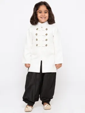 Jashvi Boy's White & Black Solid Slim-Fit Sherwani Set