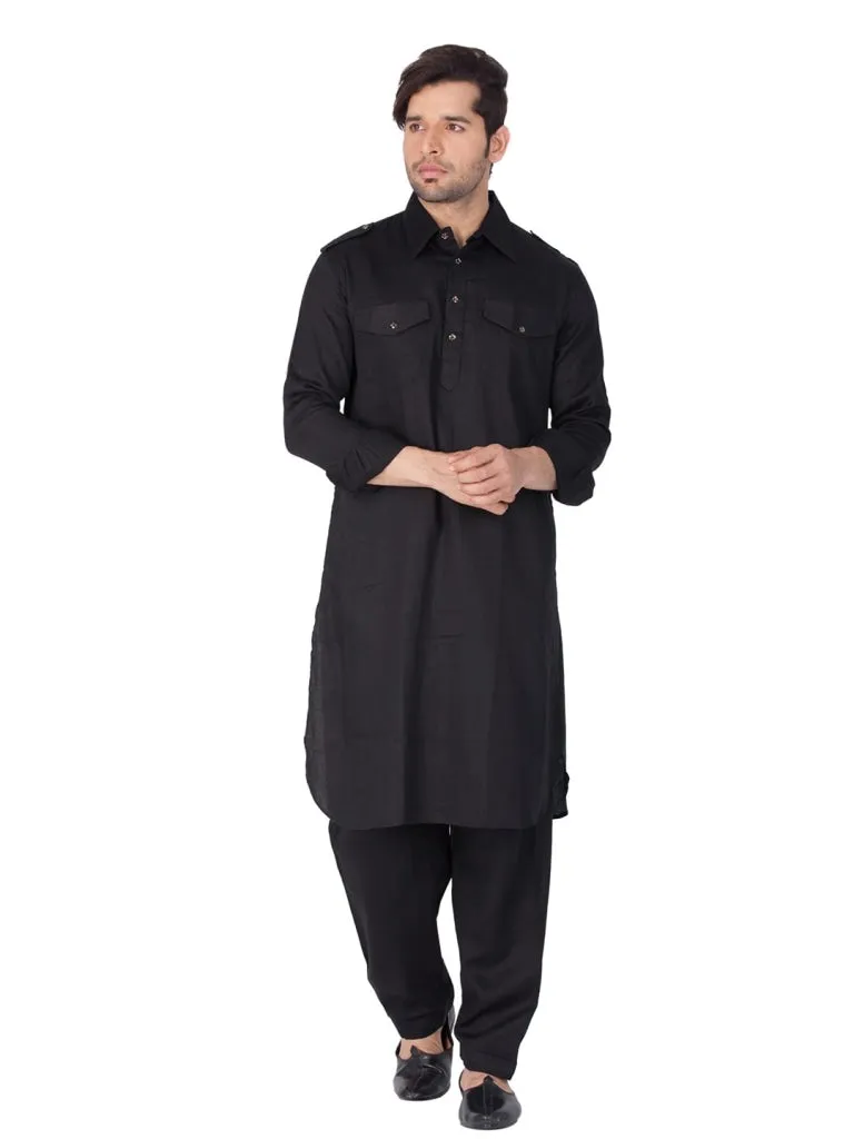 Jashvi Cotton Blend Black Baap Beta Pathani Kurta & Pyjama set