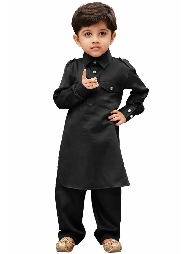 Jashvi Cotton Blend Black Baap Beta Pathani Kurta & Pyjama set