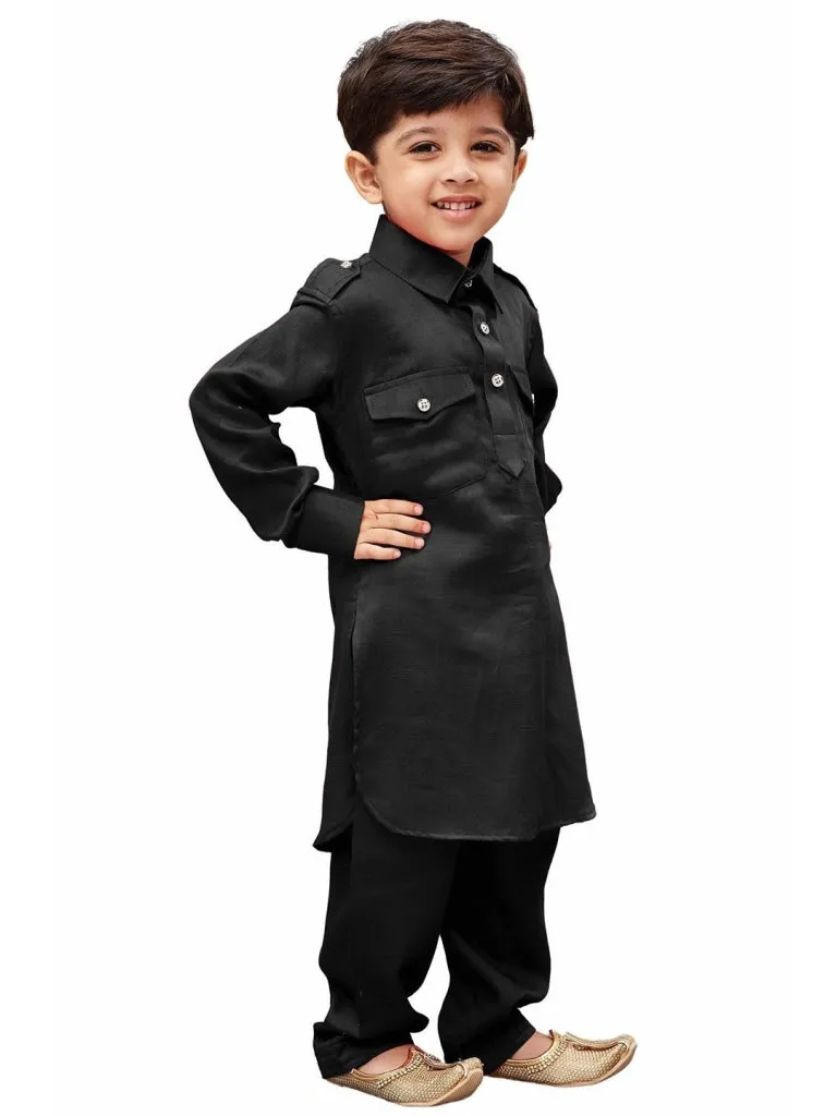 Jashvi Cotton Blend Black Baap Beta Pathani Kurta & Pyjama set