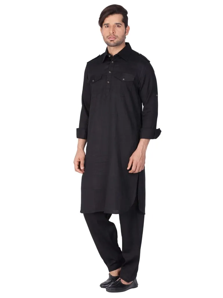 Jashvi Cotton Blend Black Baap Beta Pathani Kurta & Pyjama set