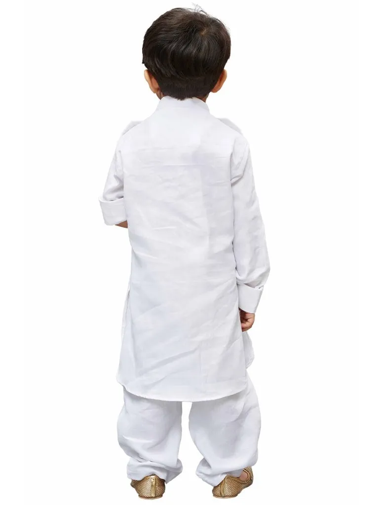 Jashvi Cotton Blend White Baap Beta Pathani Kurta & Pyjama Set