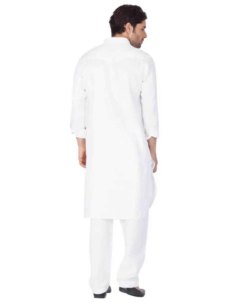 Jashvi Cotton Blend White Baap Beta Pathani Kurta & Pyjama Set