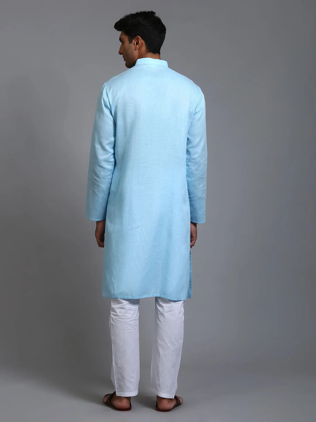 Jashvi Men's Aqua Blue Cotton Kurta Pyjama Set