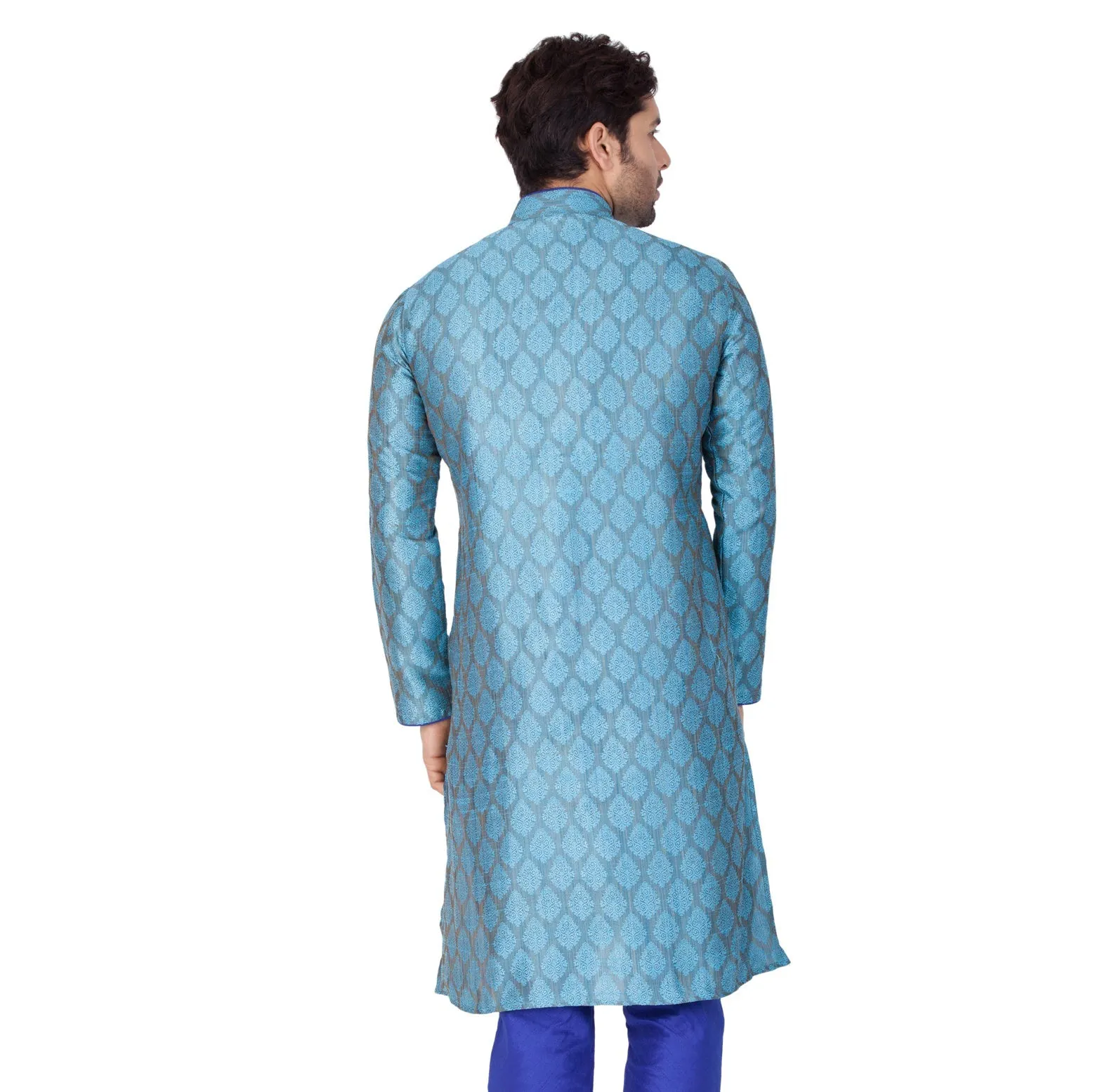 Jashvi Men's Aqua Blue Cotton Silk Blend Kurta