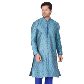 Jashvi Men's Aqua Blue Cotton Silk Blend Kurta