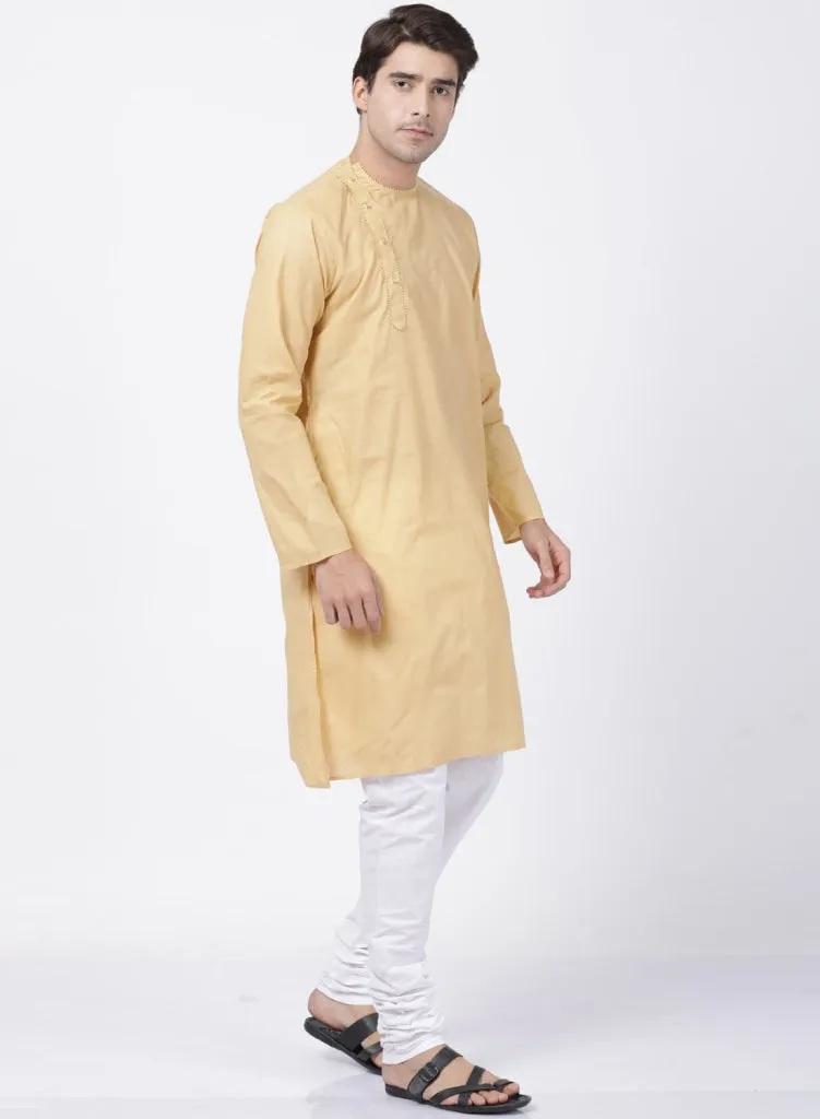 Jashvi Men's Beige Cotton Blend Kurta and Pyjama Set