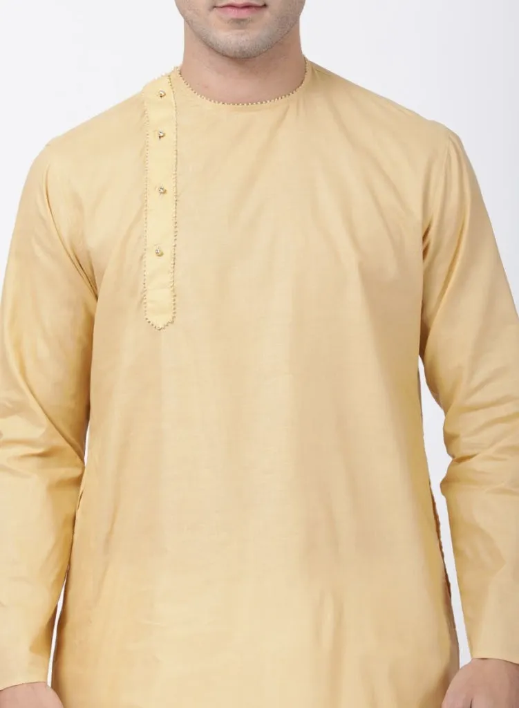 Jashvi Men's Beige Cotton Blend Kurta and Pyjama Set