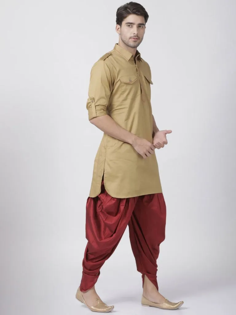 Jashvi Men's Beige Cotton Blend Pathani Suit Set