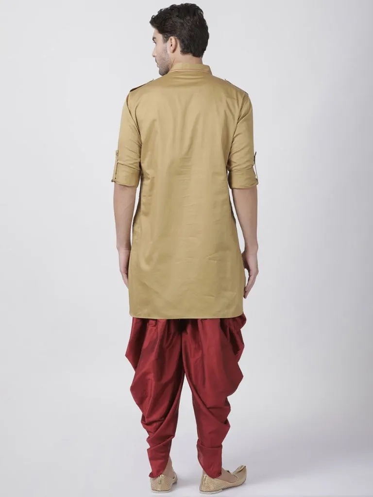 Jashvi Men's Beige Cotton Blend Pathani Suit Set