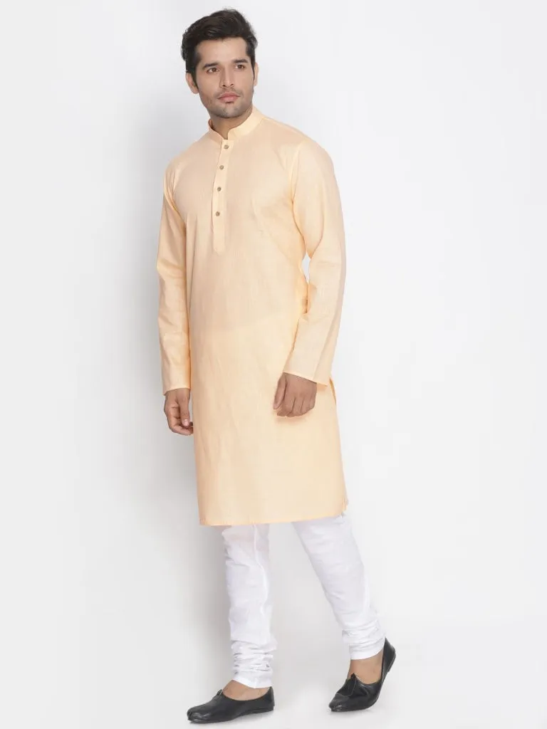 Jashvi Men's Beige Cotton Kurta and Pyjama Set