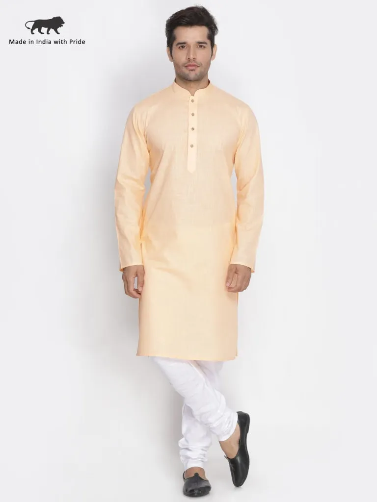 Jashvi Men's Beige Cotton Kurta and Pyjama Set