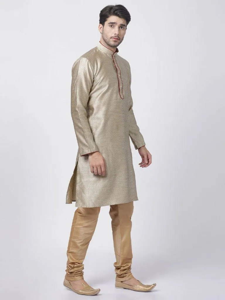 Jashvi Men's Beige Cotton Silk Blend Kurta and Pyjama Set