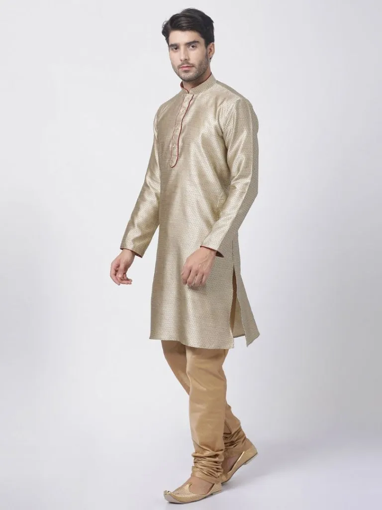 Jashvi Men's Beige Cotton Silk Blend Kurta and Pyjama Set