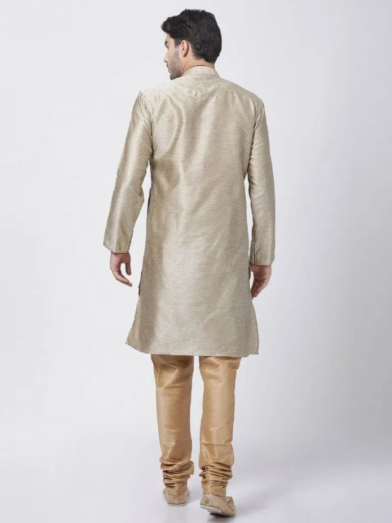 Jashvi Men's Beige Cotton Silk Blend Kurta and Pyjama Set