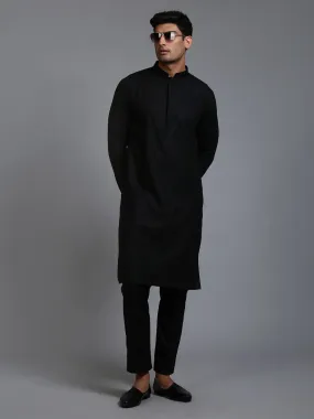 Jashvi Men's Black Cotton Blend Kurta and Pant Set