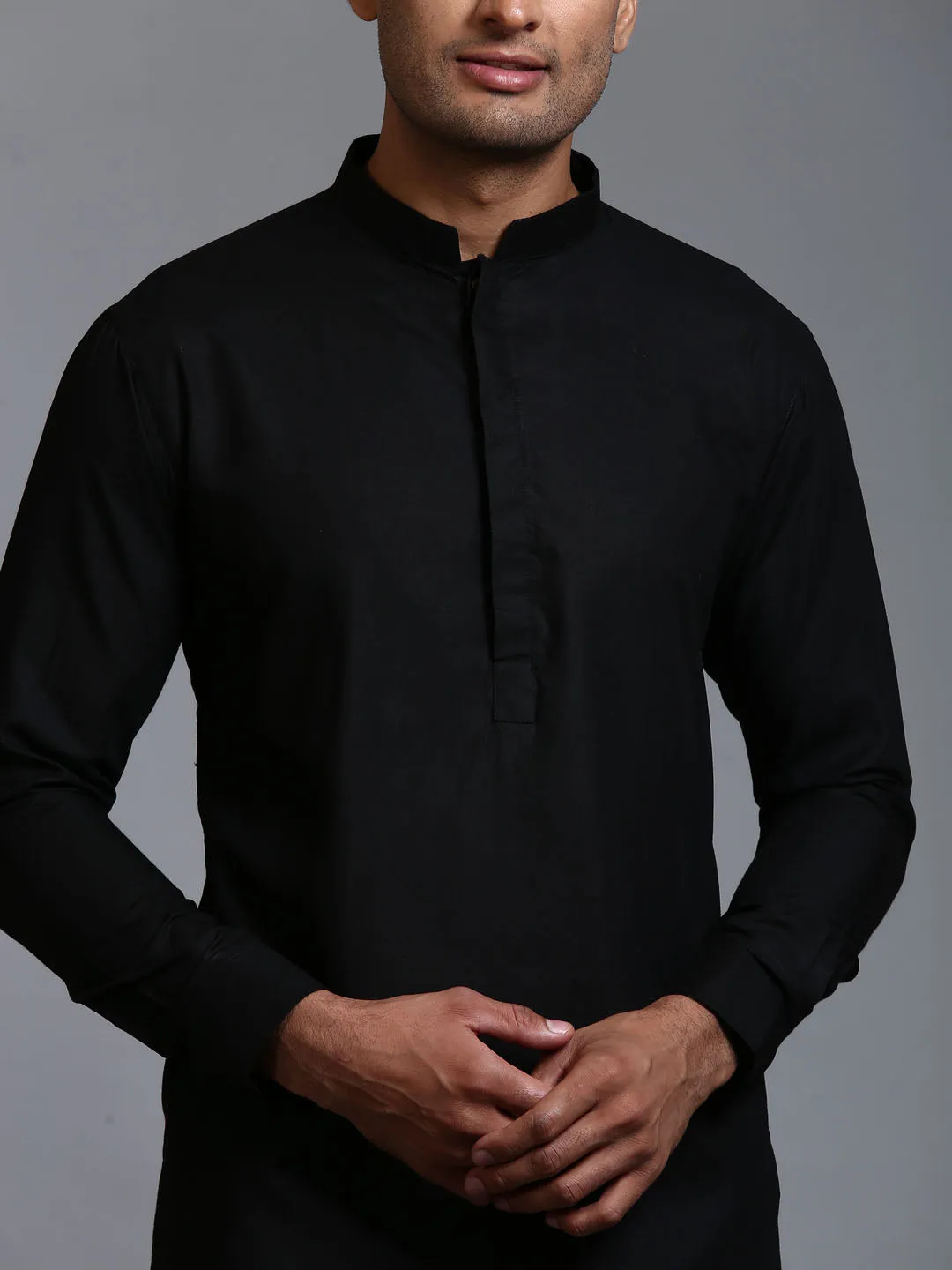 Jashvi Men's Black Cotton Blend Kurta and Pant Set