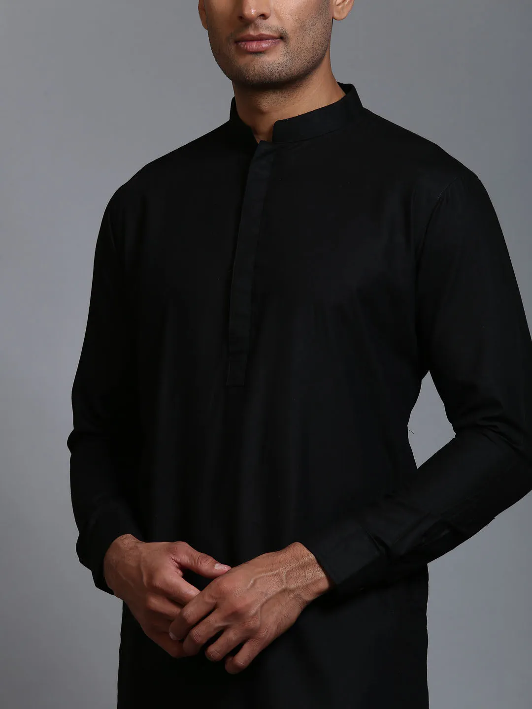 Jashvi Men's Black Cotton Blend Kurta Pyjama Set