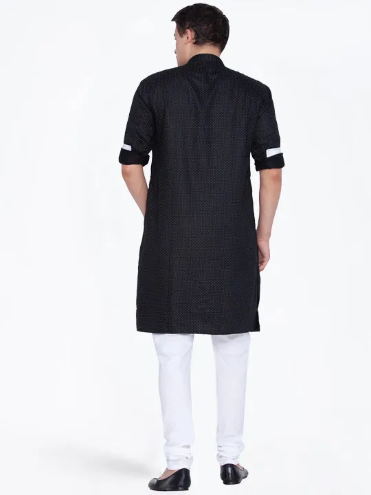 Jashvi Men's Black Cotton Kurta Pajama Set