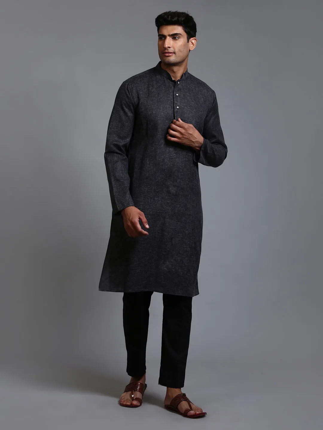 Jashvi Men's Black Cotton Kurta with Pant Set