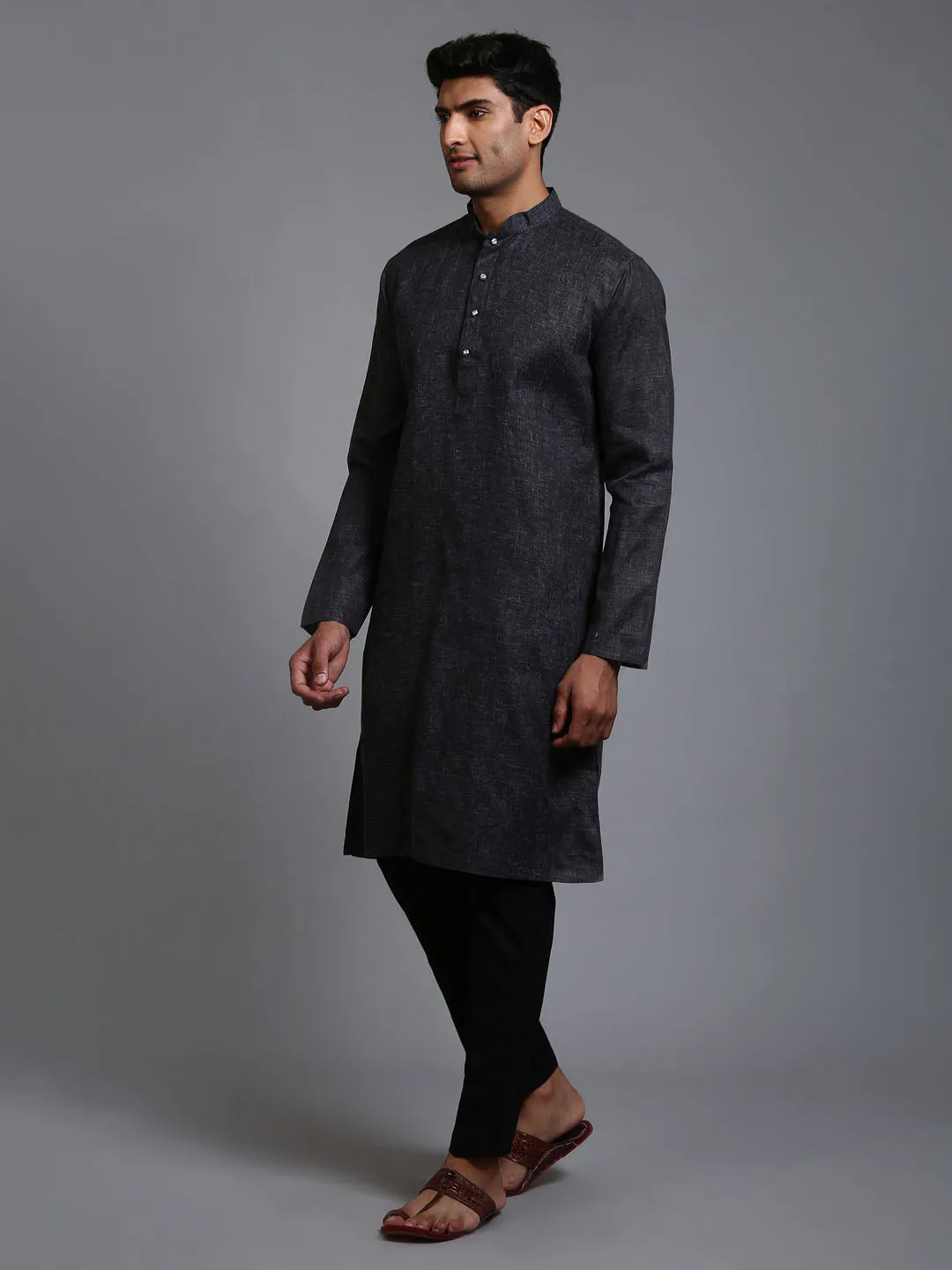 Jashvi Men's Black Cotton Kurta with Pant Set