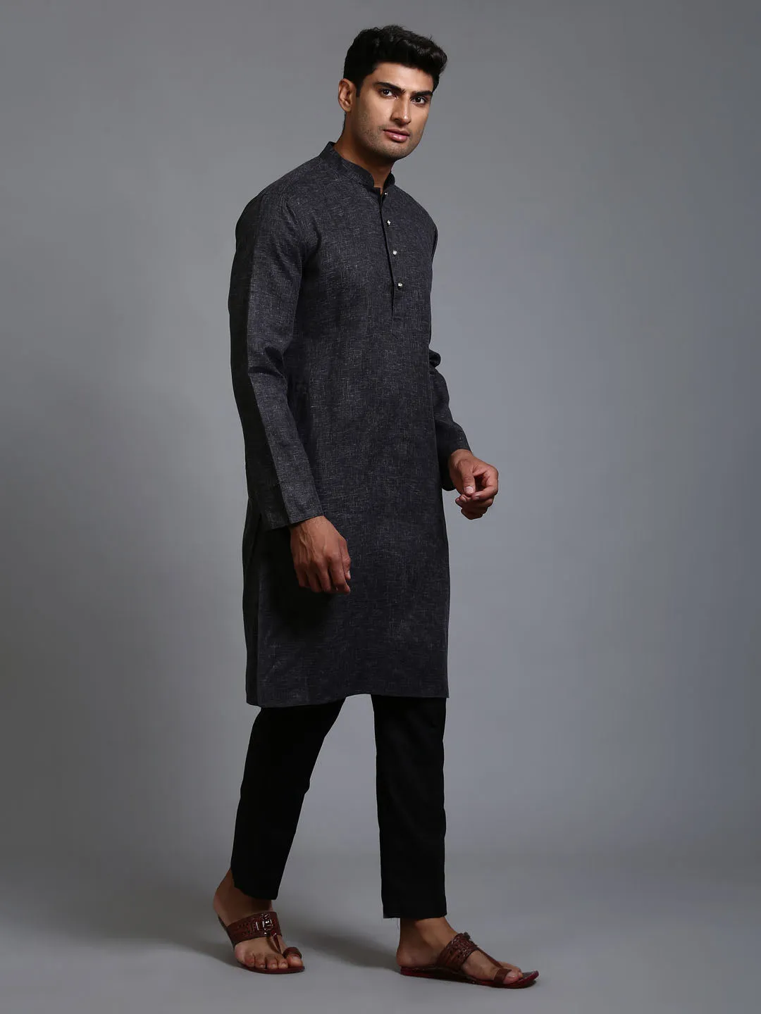 Jashvi Men's Black Cotton Kurta with Pant Set