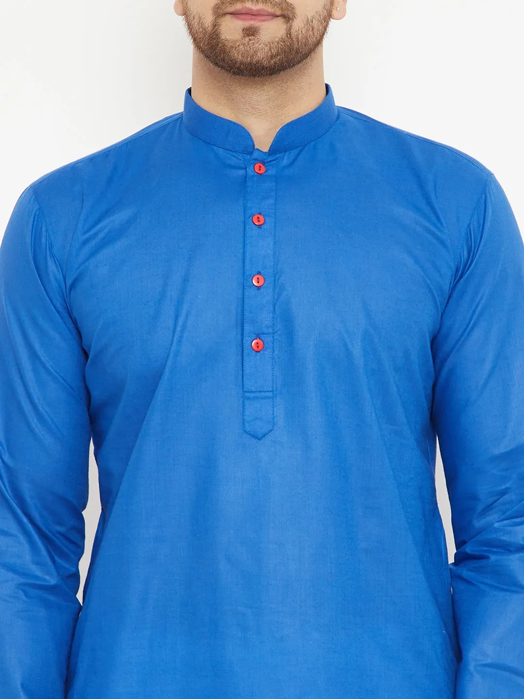 Jashvi Men's Blue And White Cotton Kurta Churidar Set