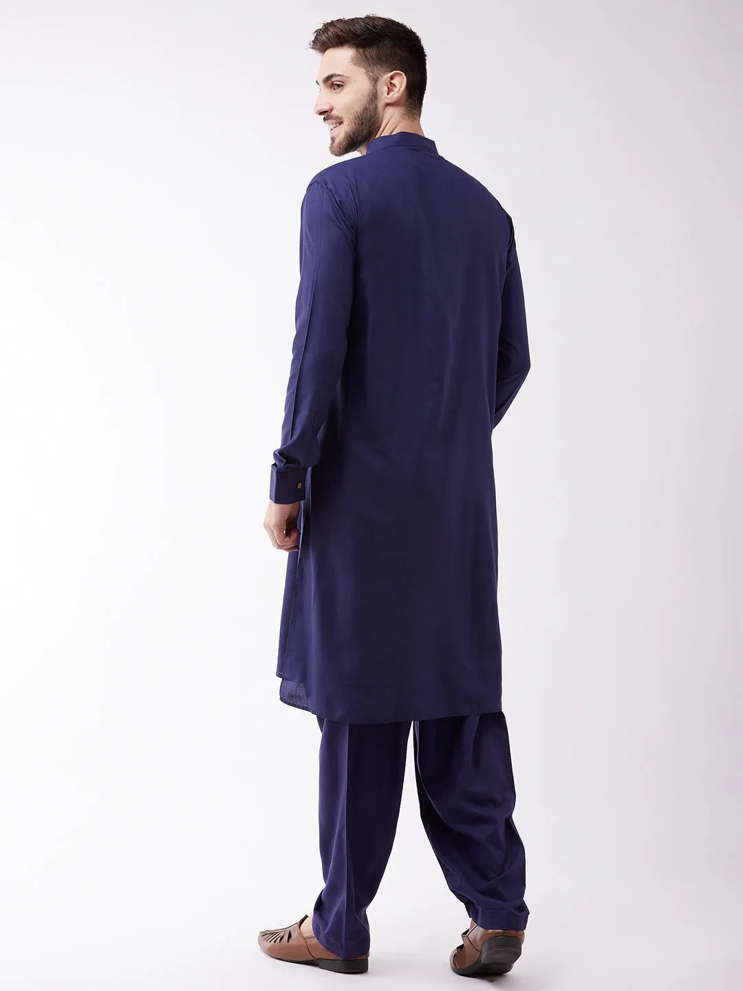 Jashvi Men's Blue Cotton Blend Kurta and Pyjama Set