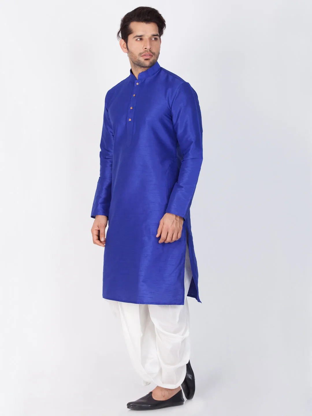 Jashvi Men's Blue Cotton Silk Blend Kurta and Dhoti Pant Set