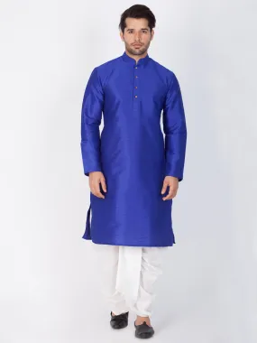 Jashvi Men's Blue Cotton Silk Blend Kurta and Dhoti Pant Set