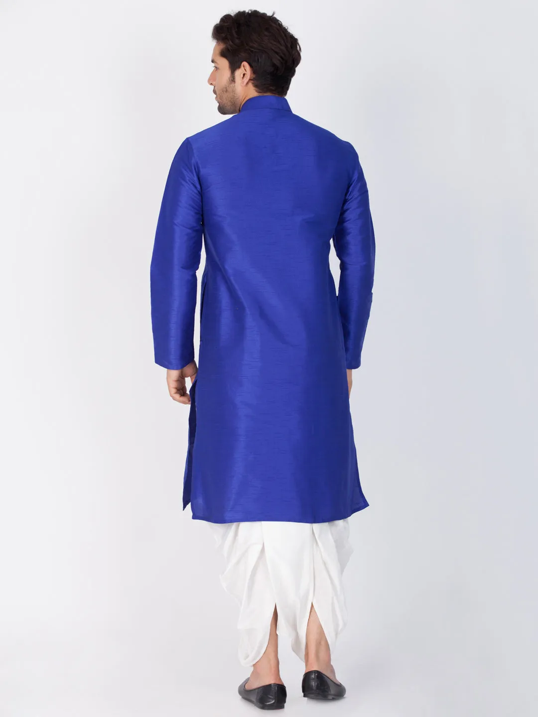 Jashvi Men's Blue Cotton Silk Blend Kurta and Dhoti Pant Set