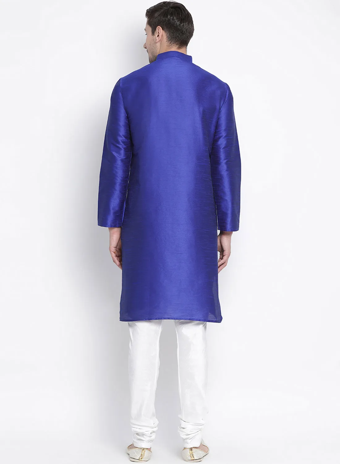 Jashvi Men's Blue Cotton Silk Blend Kurta and Pyjama Set