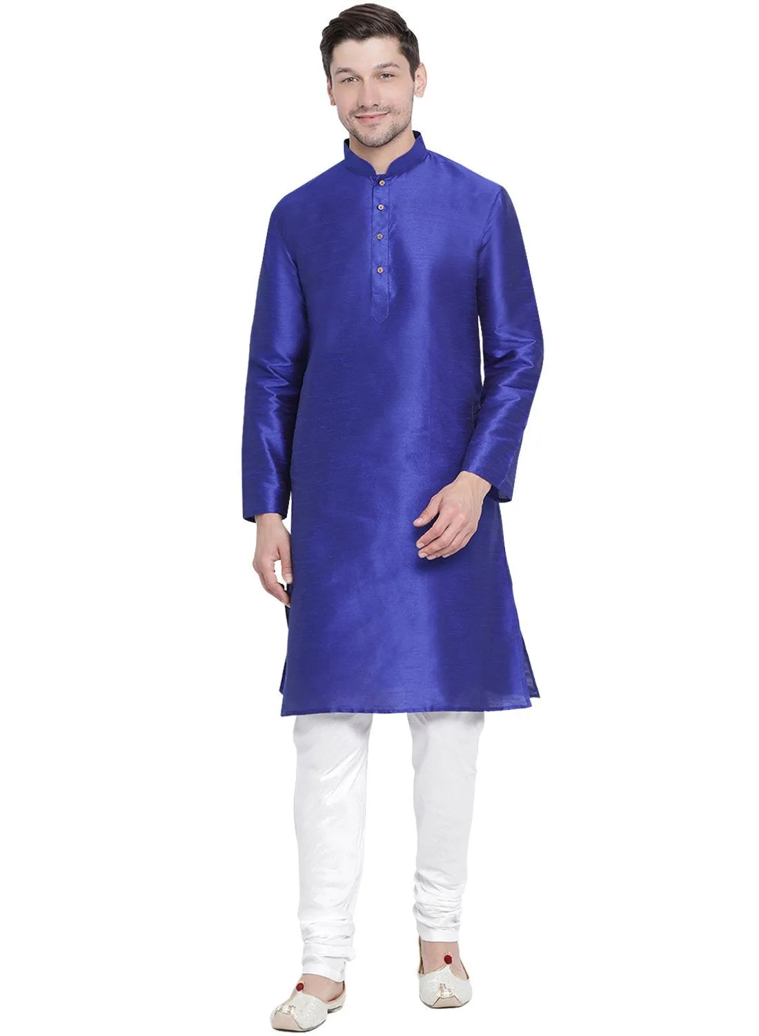 Jashvi Men's Blue Cotton Silk Blend Kurta and Pyjama Set