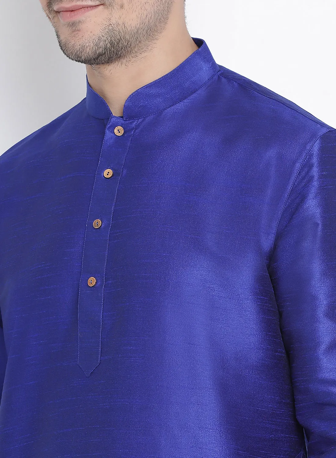 Jashvi Men's Blue Cotton Silk Blend Kurta and Pyjama Set