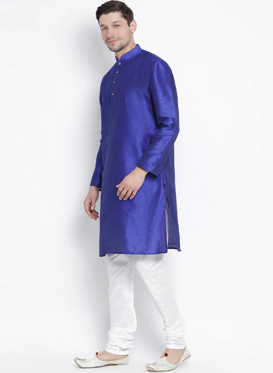 Jashvi Men's Blue Cotton Silk Blend Kurta and Pyjama Set