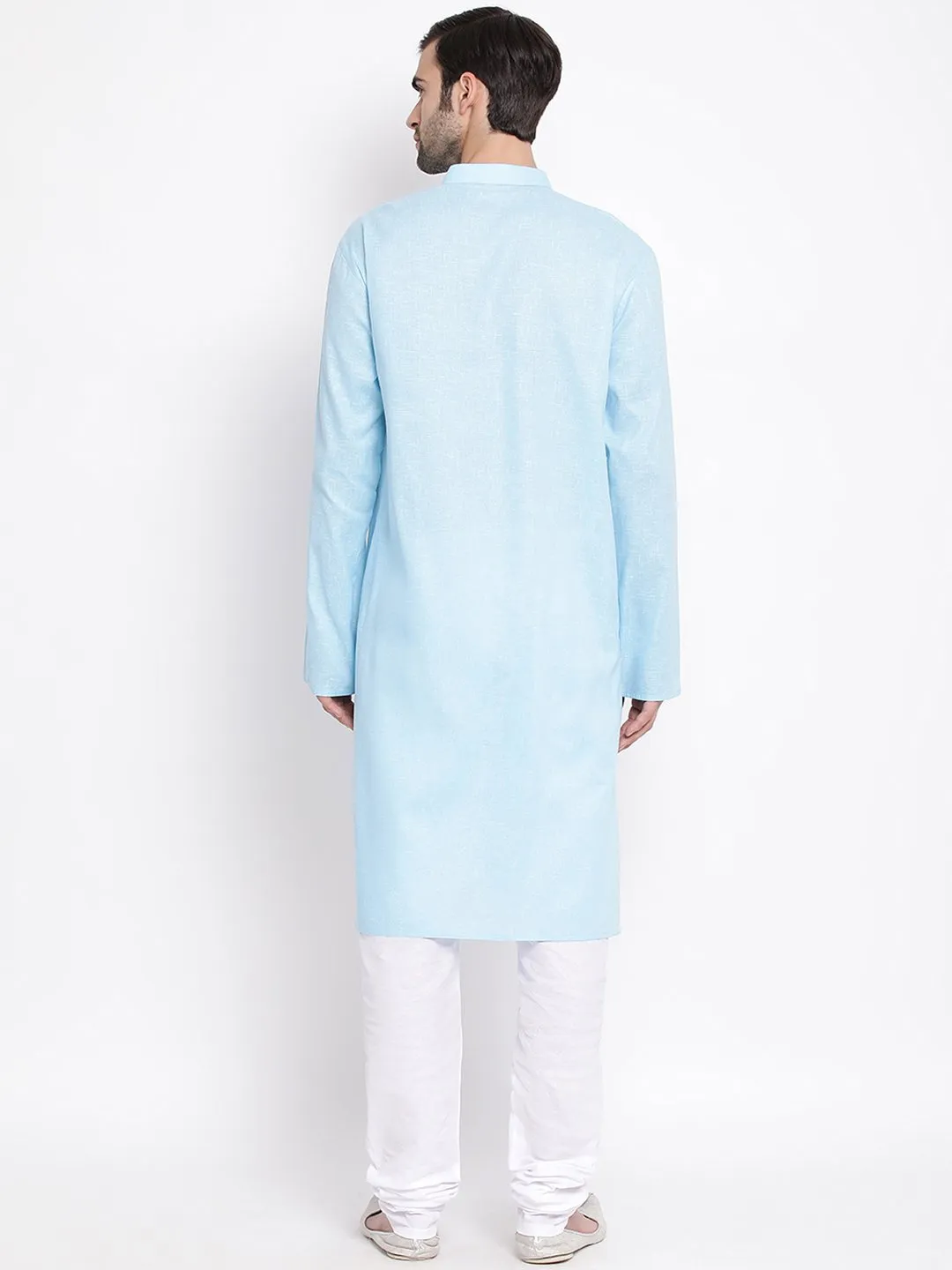 Jashvi Men's Blue Mix Cotton Kurta and Pyjama Set