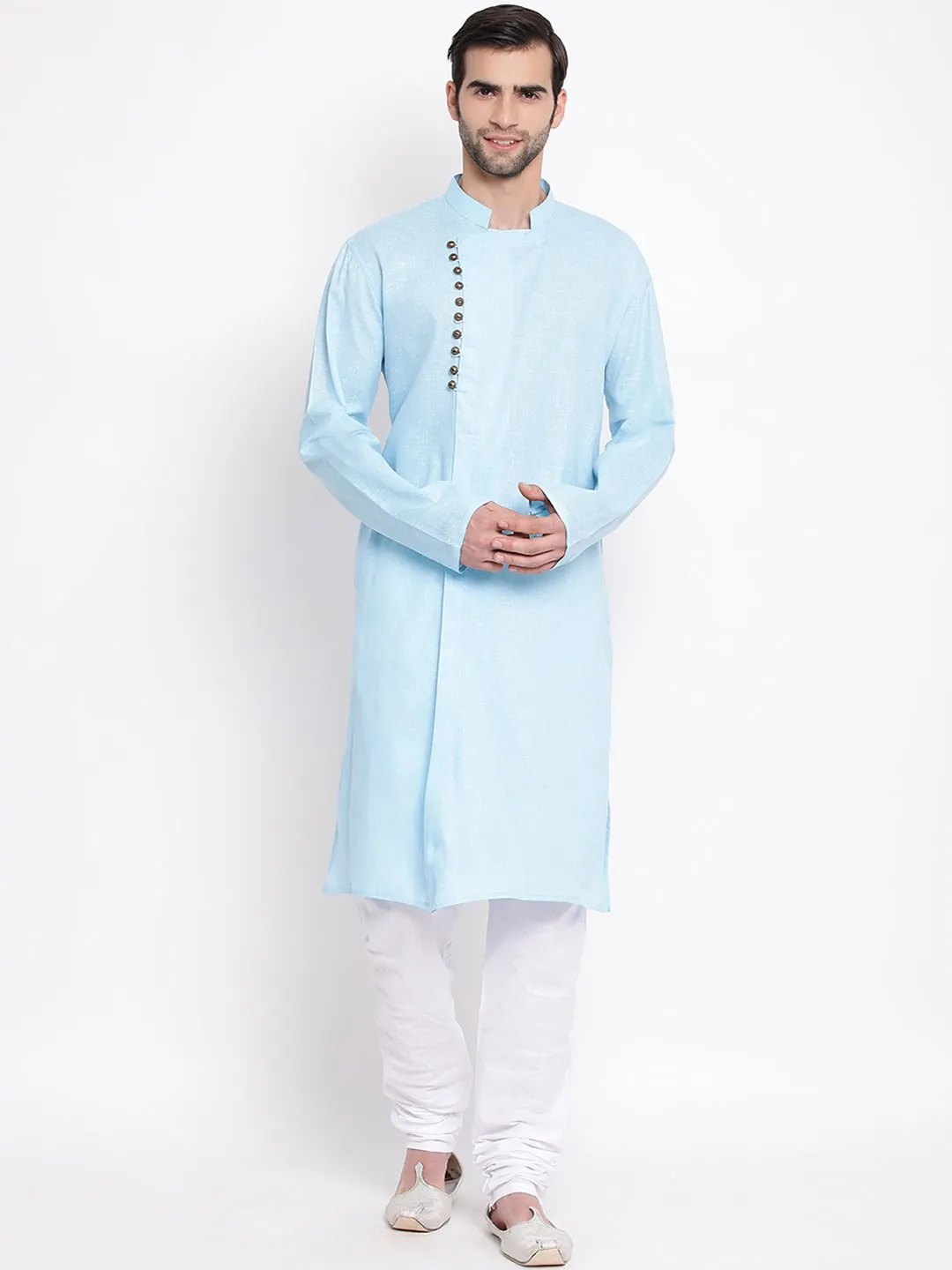 Jashvi Men's Blue Mix Cotton Kurta and Pyjama Set