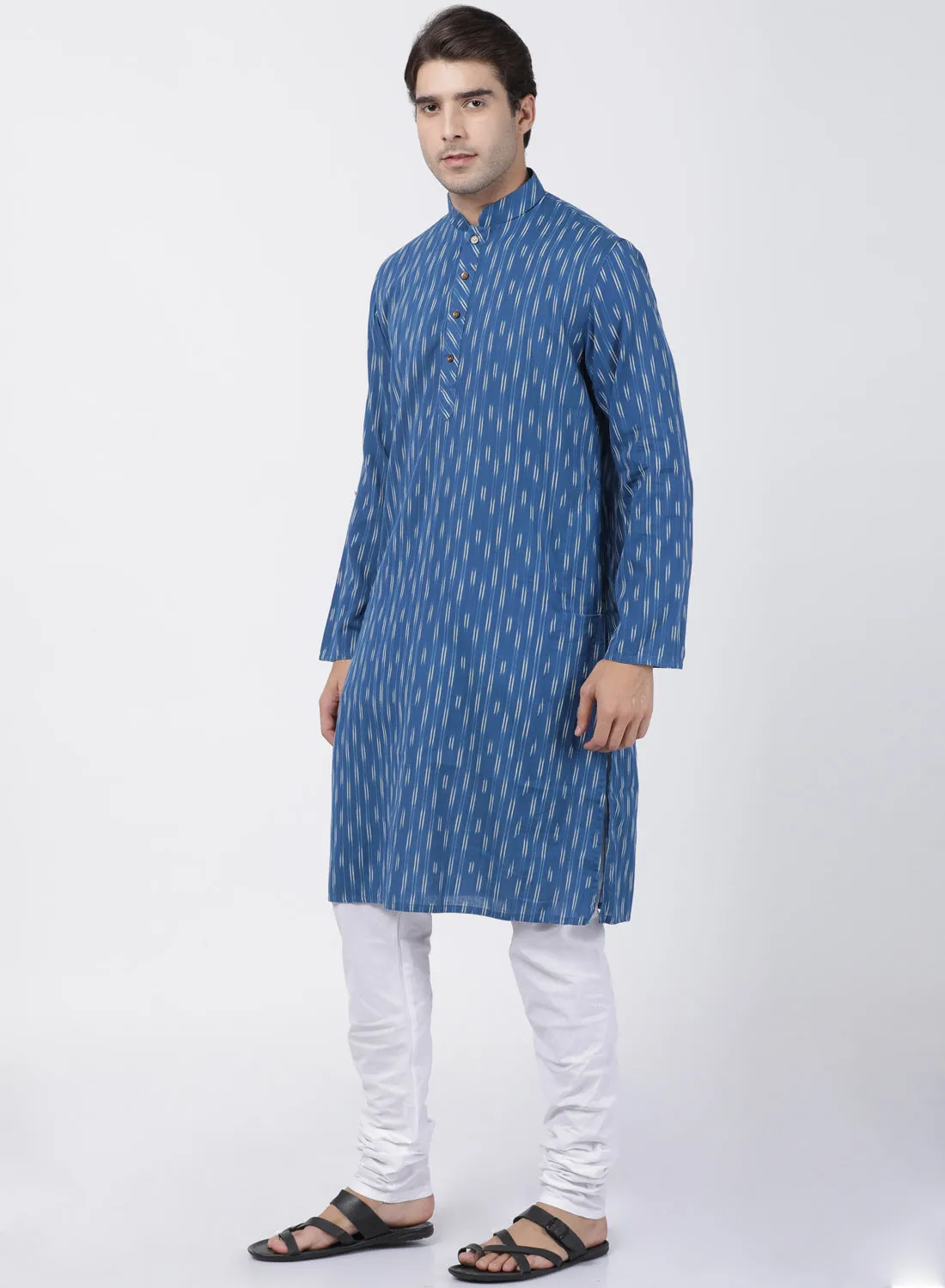 Jashvi Men's Blue Pure Cotton Kurta and Churidar Set