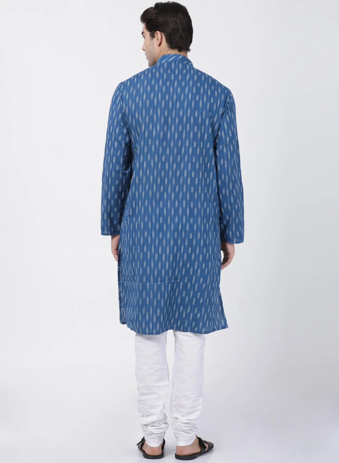 Jashvi Men's Blue Pure Cotton Kurta and Churidar Set