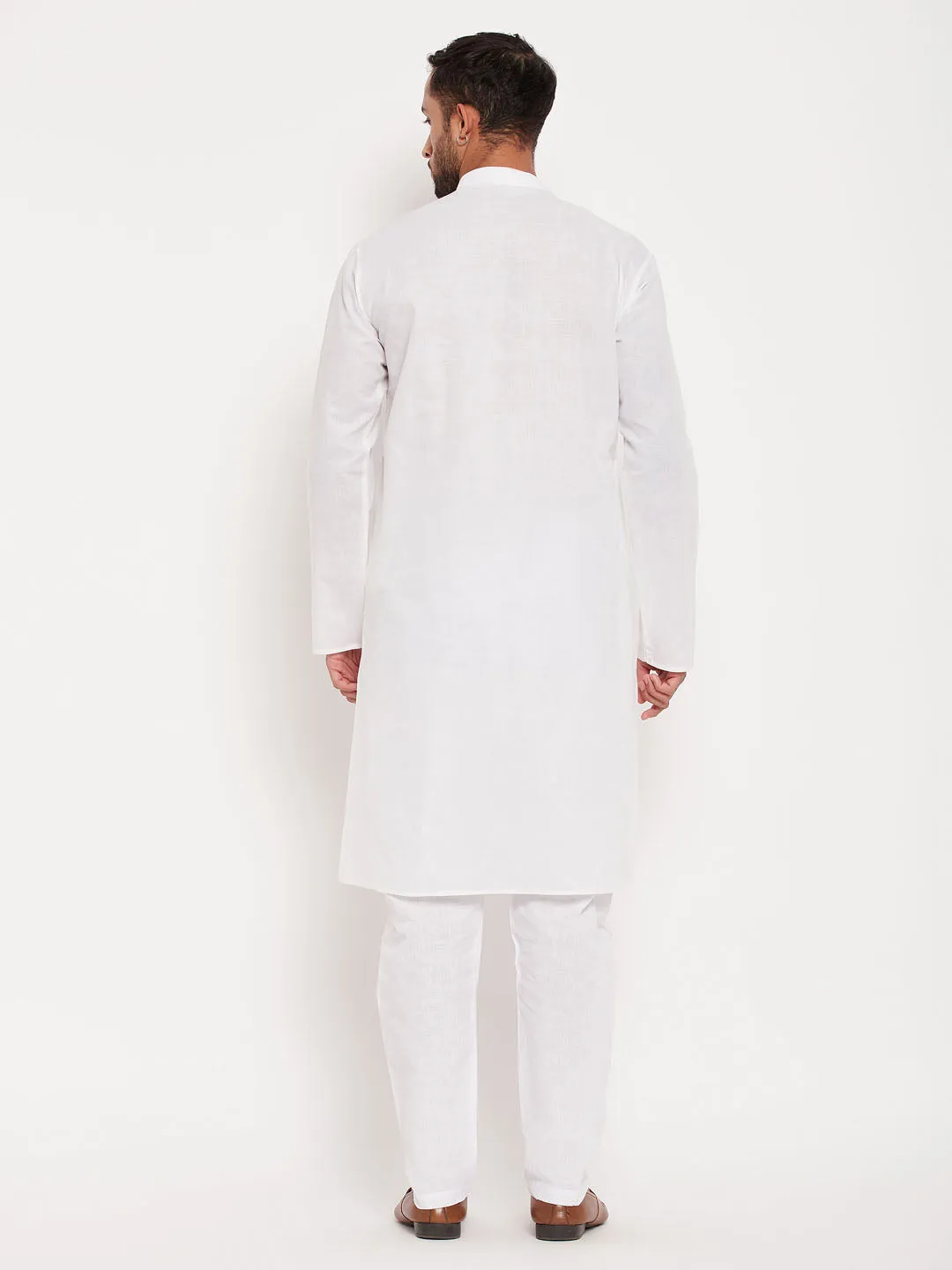 Jashvi Men's Cream Cotton Kurta And White Pyjama Set