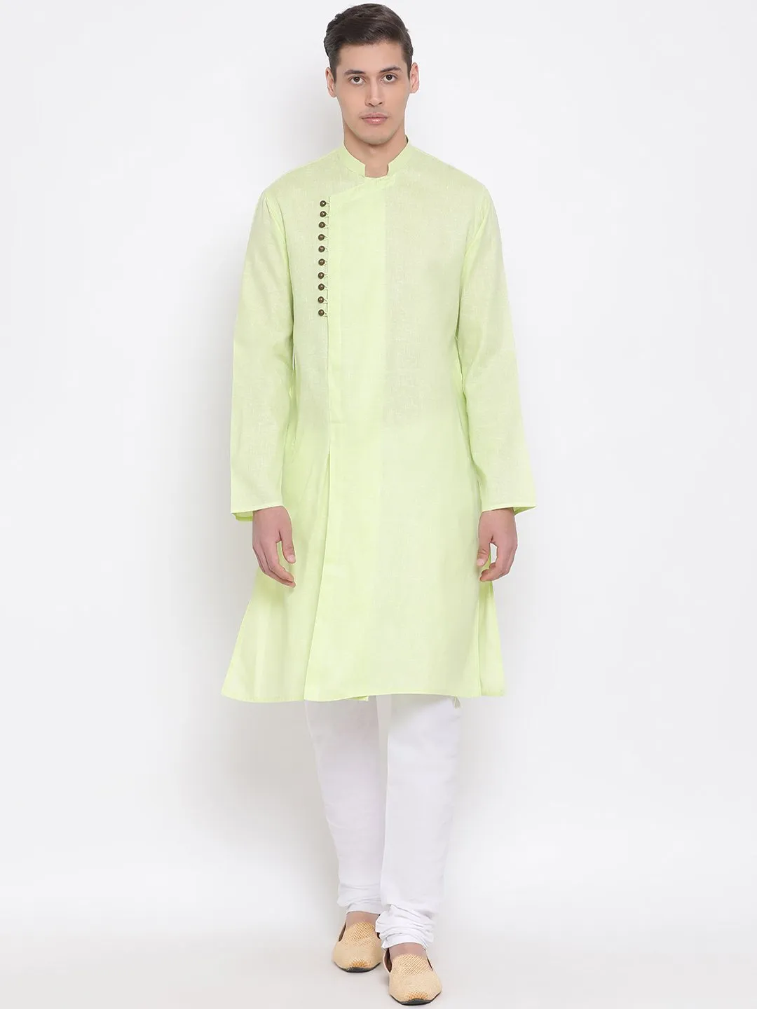 Jashvi Men's Green Mix Cotton Kurta and Pyjama Set