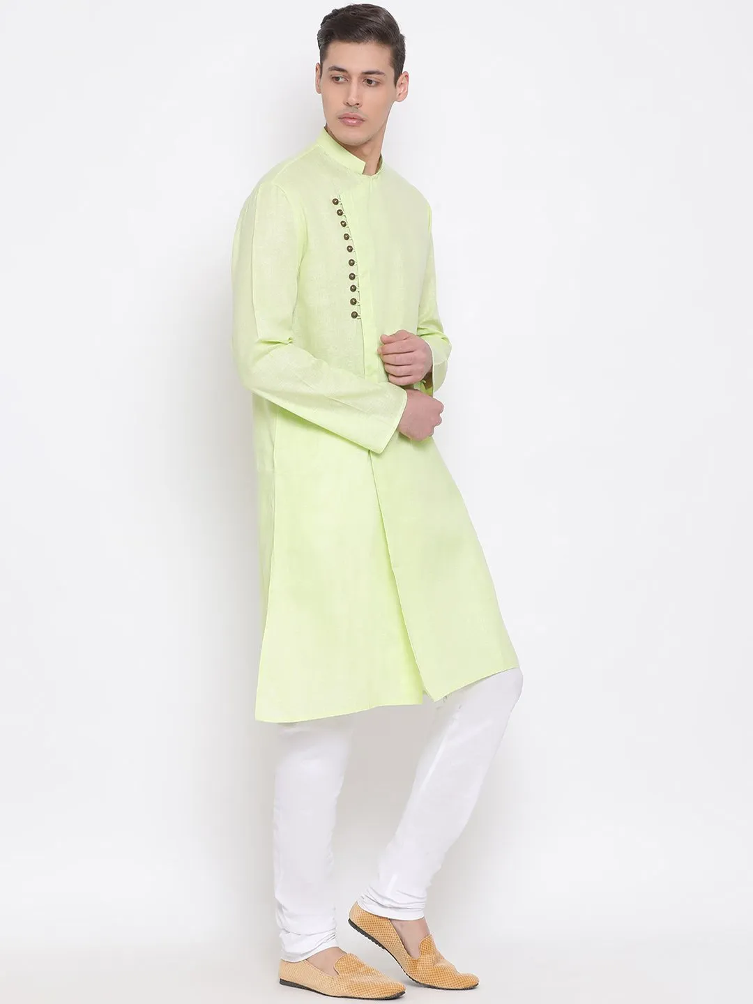 Jashvi Men's Green Mix Cotton Kurta and Pyjama Set