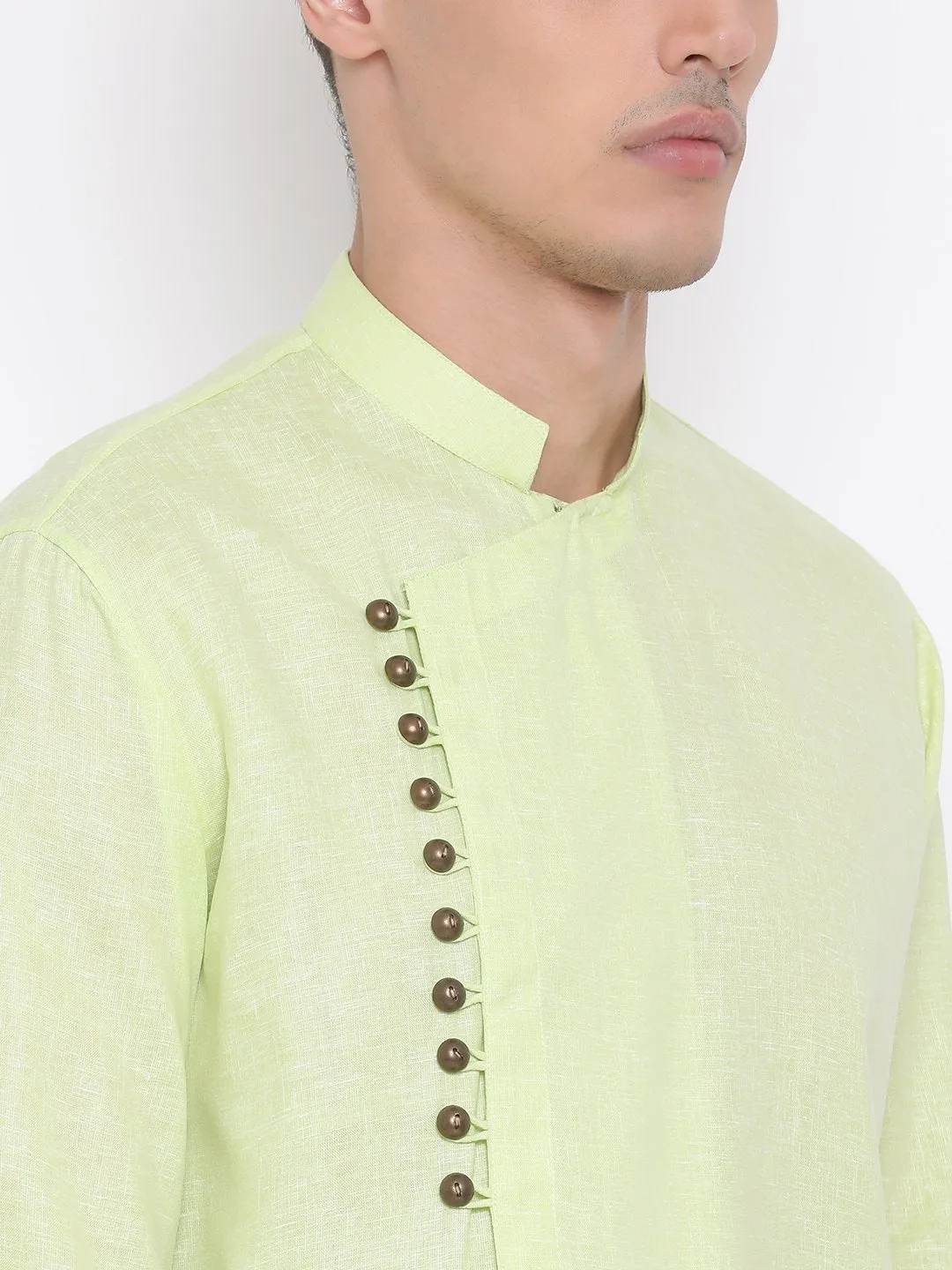 Jashvi Men's Green Mix Cotton Kurta and Pyjama Set