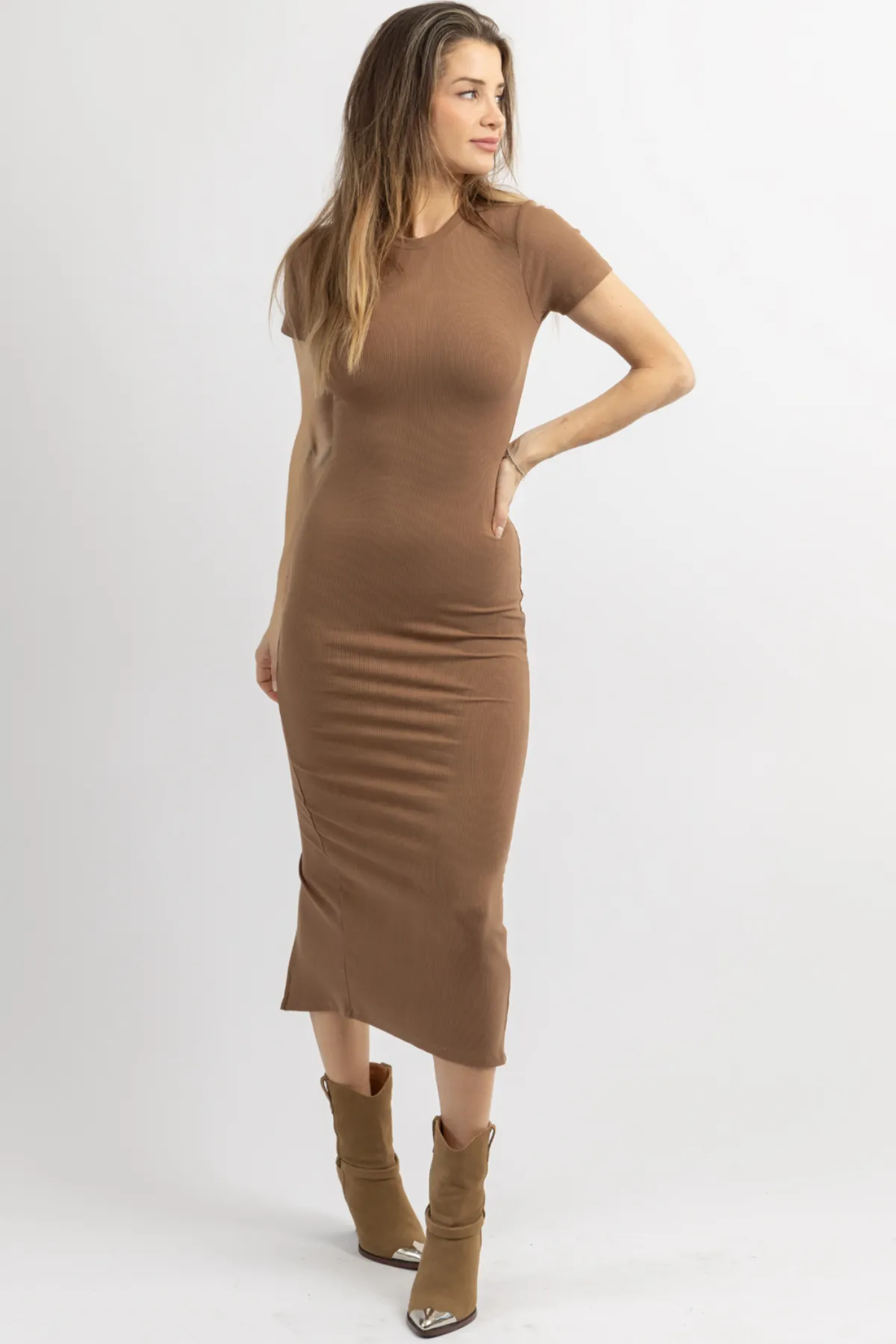 KACEY CAMEL RIBBED MIDI DRESS